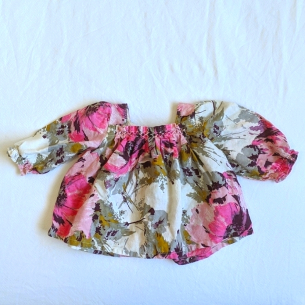 babyGap flowy bold floral long sleeve peasant blouse 0-3 months baby girl